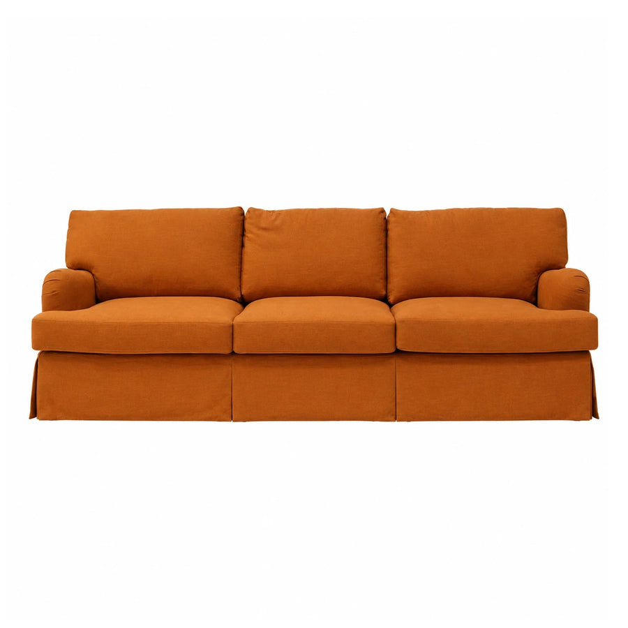 Orange Fabric Three-Seater Sofa with Skirted Base
