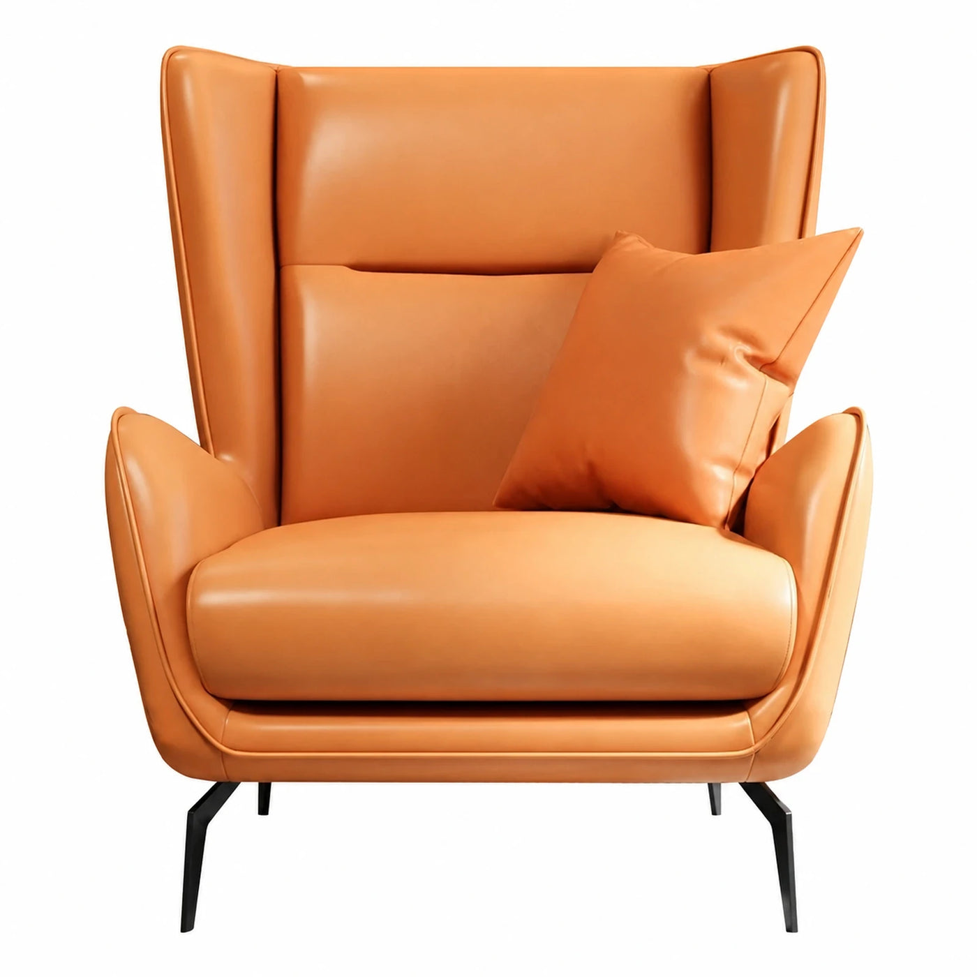 Orange Leather Wingback Armchair with Metal Legs