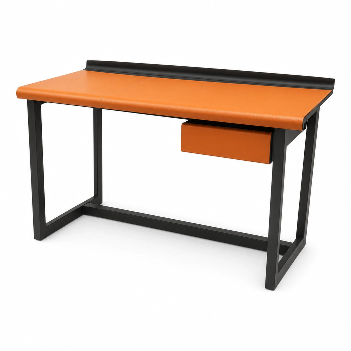 Orange Leather Top Desk with Black Metal Frame