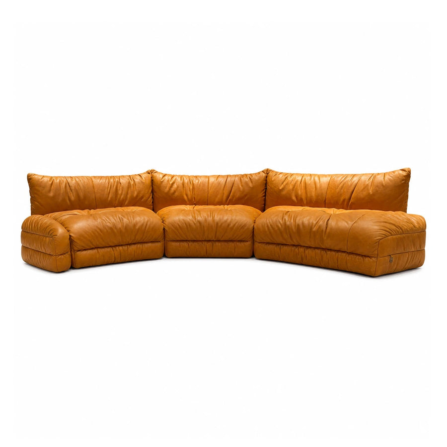 Modular Leather Sectional Sofa in Amber Brown