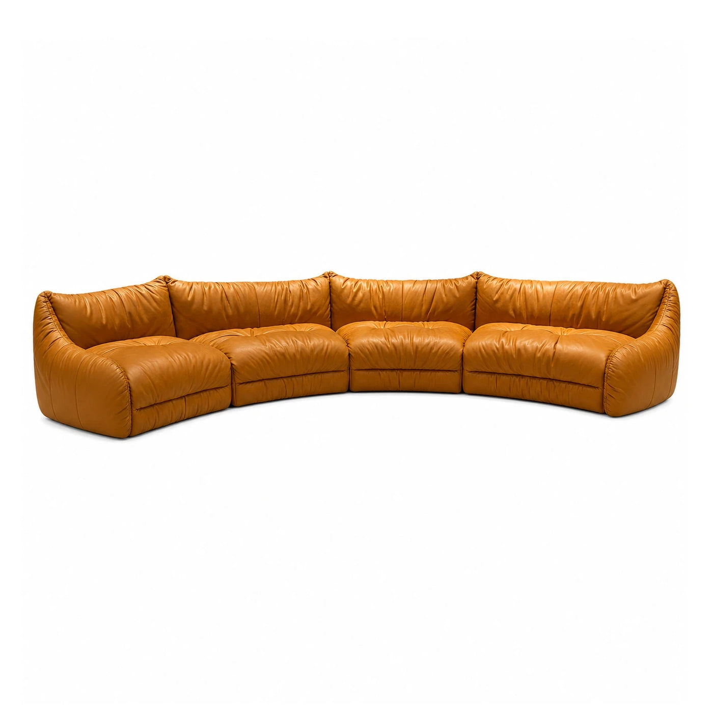 Curved Brown Leather Modular Sectional Sofa
