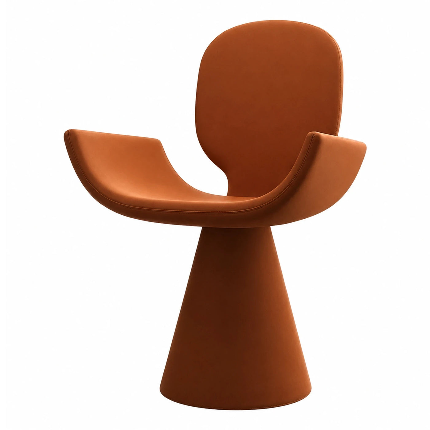 Brown Leather Swivel Armchair with Conical Base