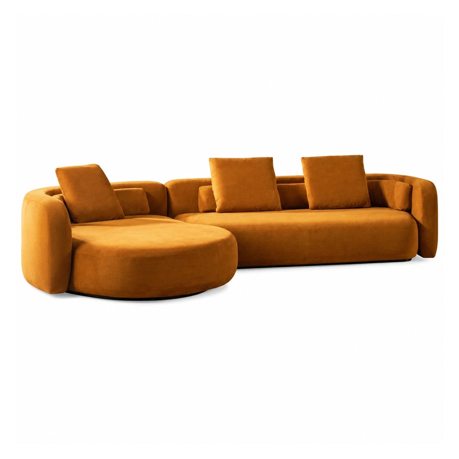 Curved Modular Sectional Sofa in Mustard Velvet