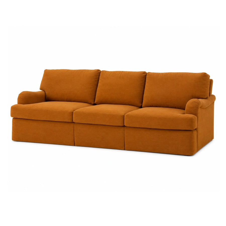 Three-Seat Orange Fabric Sofa with Modular Base