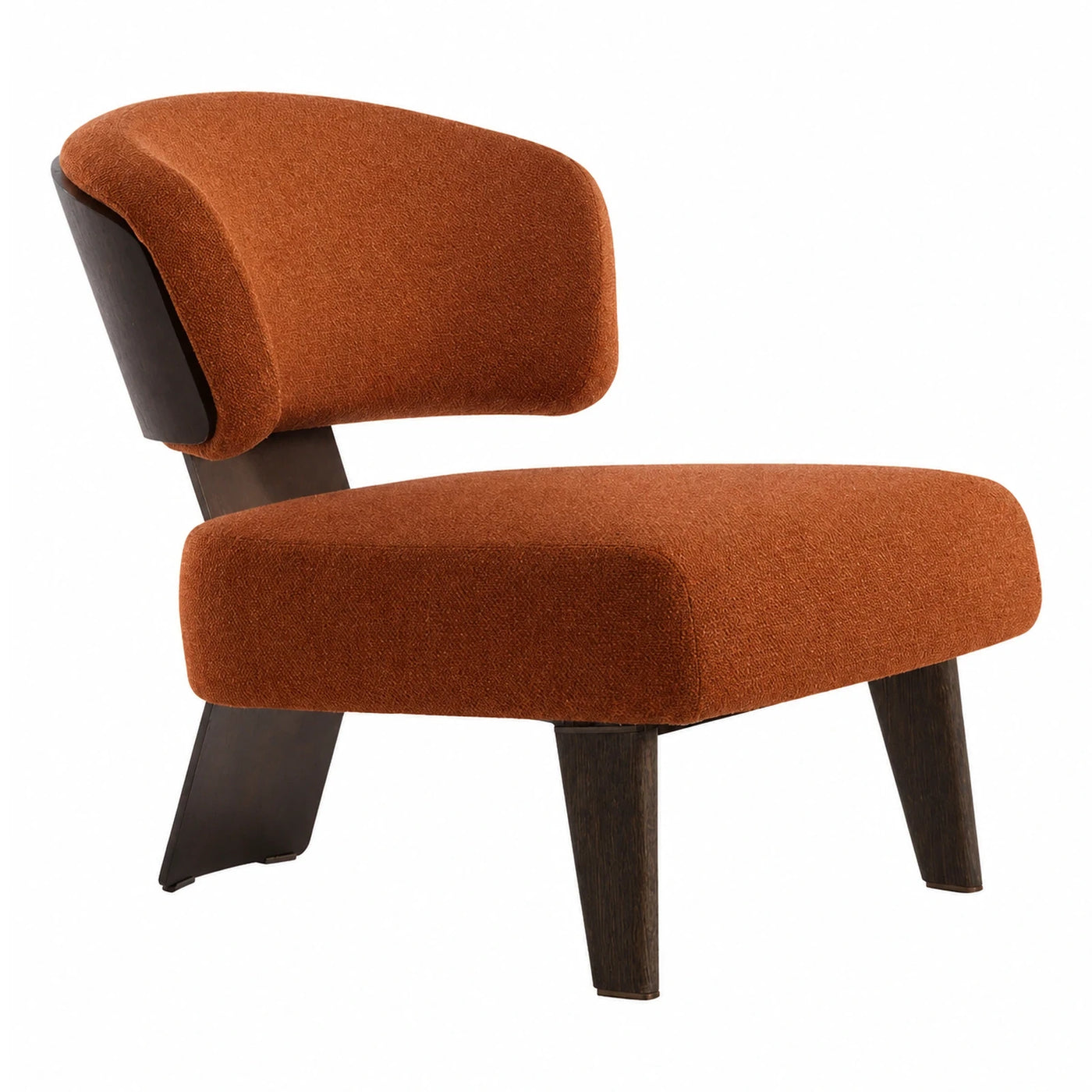Rust Orange Boucle Lounge Chair with Dark Wood Frame