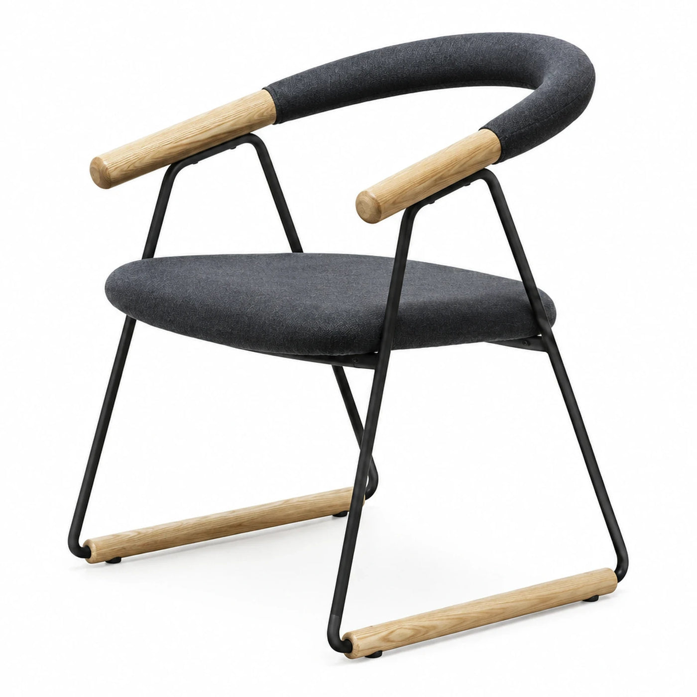 Wide Plank Modern Grey Fabric Armchair with Wood and Metal Frame
