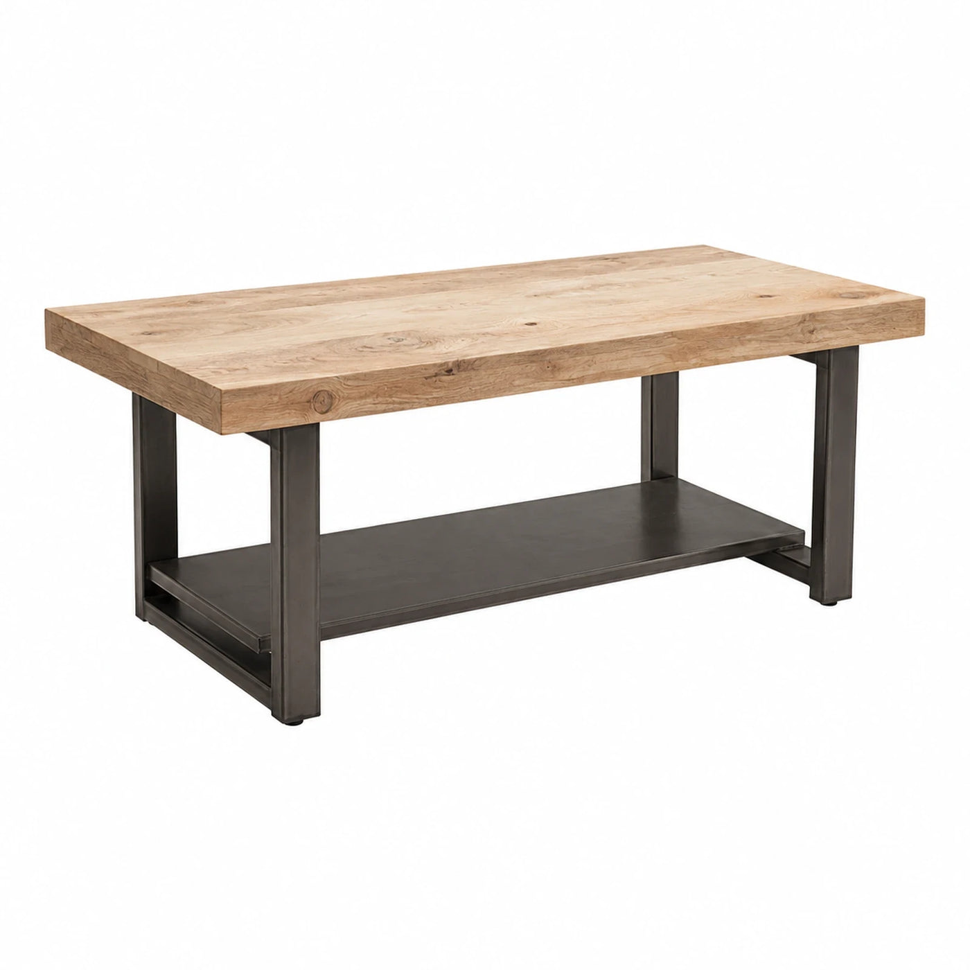 Industrial Wood Top Coffee Table with Metal Shelf