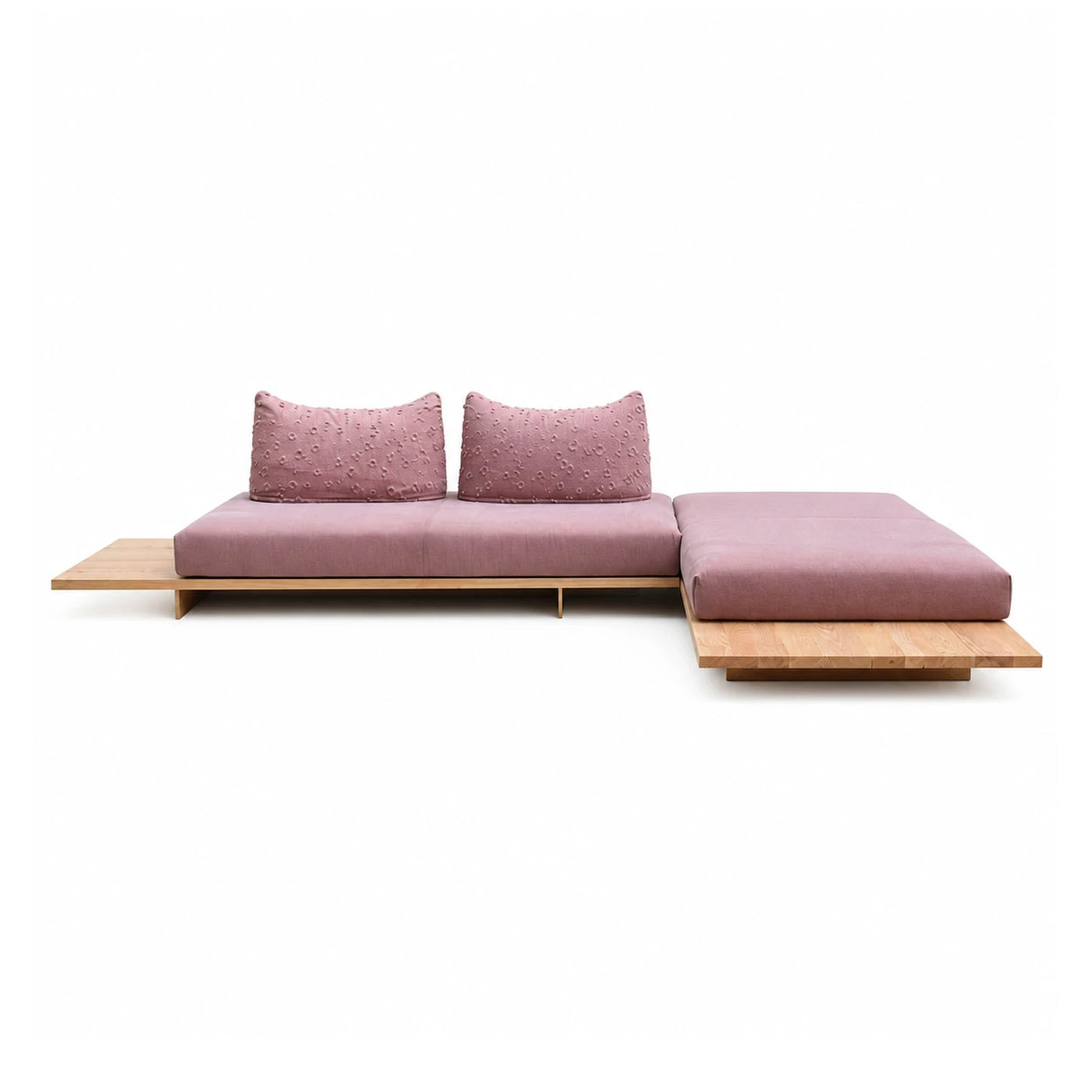 Pink Modular Sectional Sofa with Wooden Base
