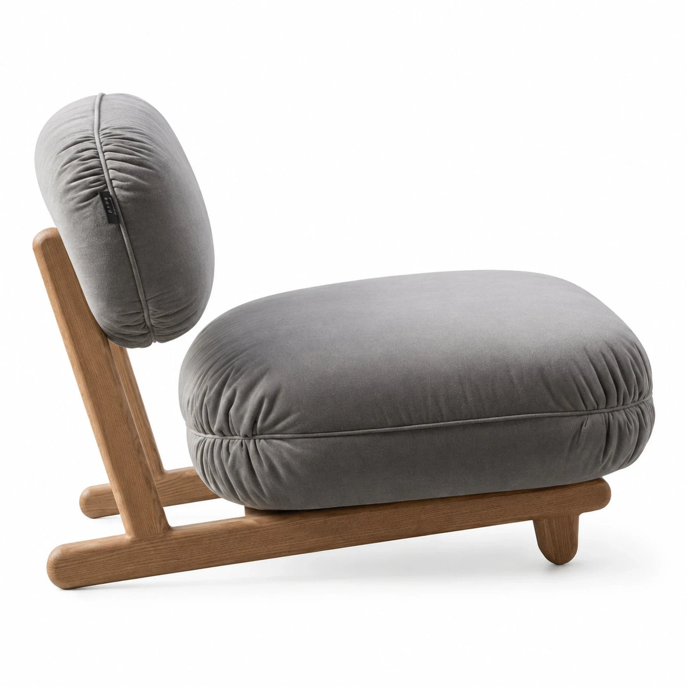 Grey Velvet Lounge Chair with Wooden Frame