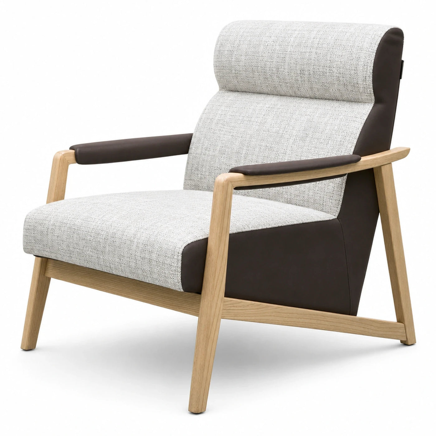 Modern Two-Tone Fabric and Leather Armchair with Wooden Frame