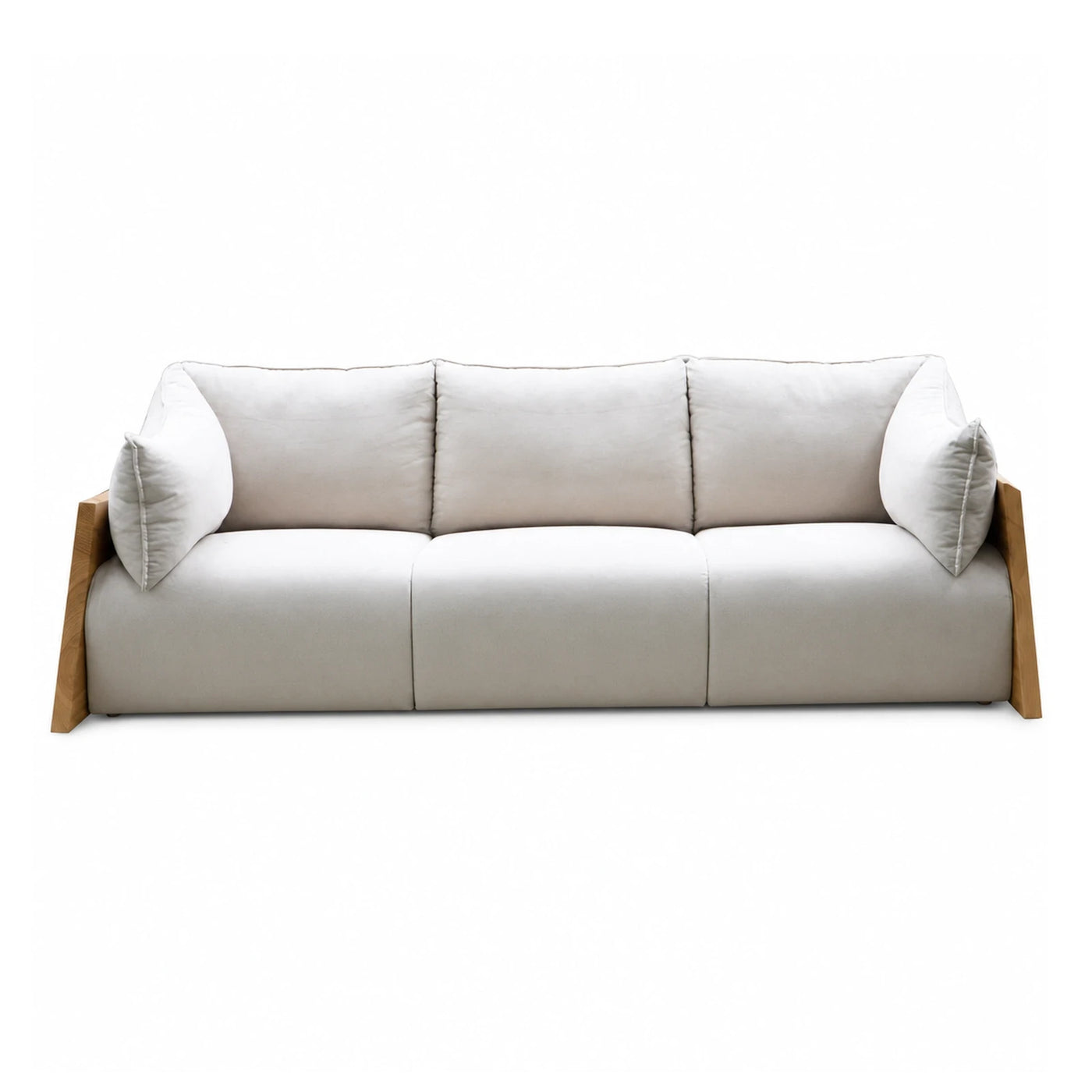 Three Seater Sofa with Wooden Frame and Cream Fabric
