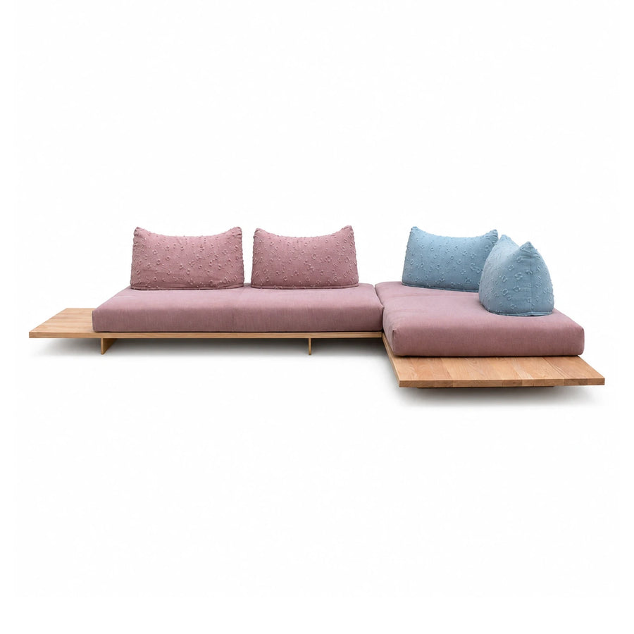 Pink Modular Sectional Sofa with Wood Base