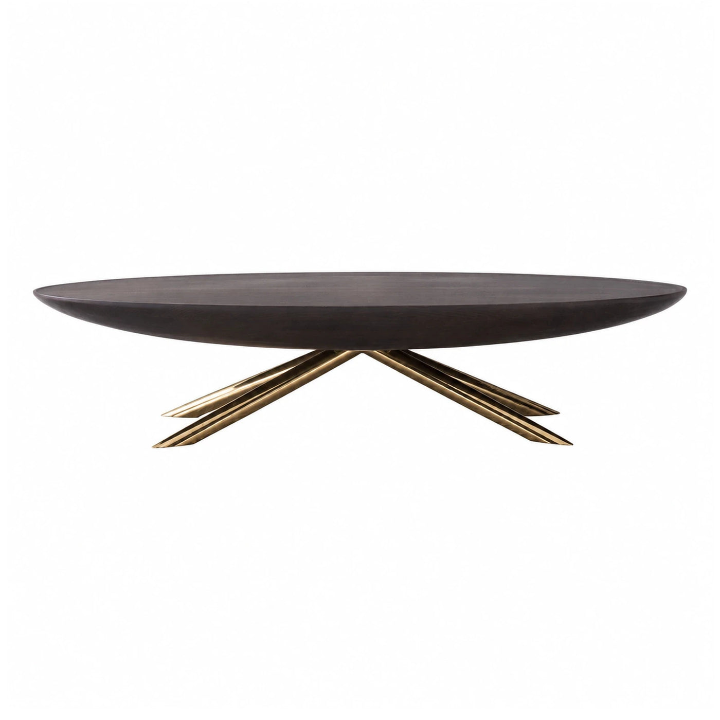Dark Wood Round Coffee Table with Gold Metal Base
