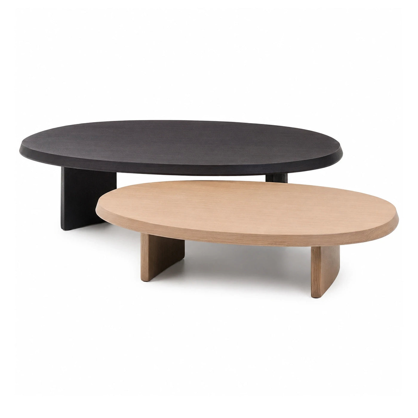 Oval Nesting Coffee Tables Set Black and Light Wood