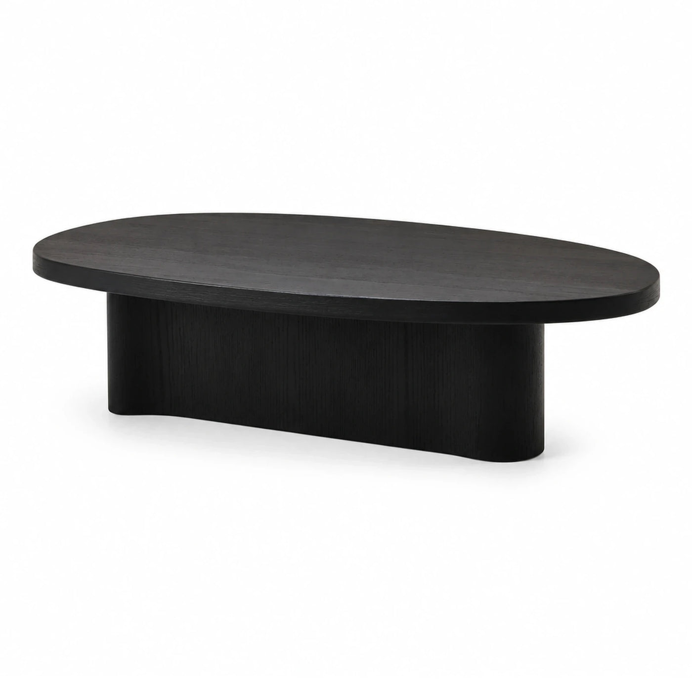 Black Oval Wood Coffee Table with Solid Base