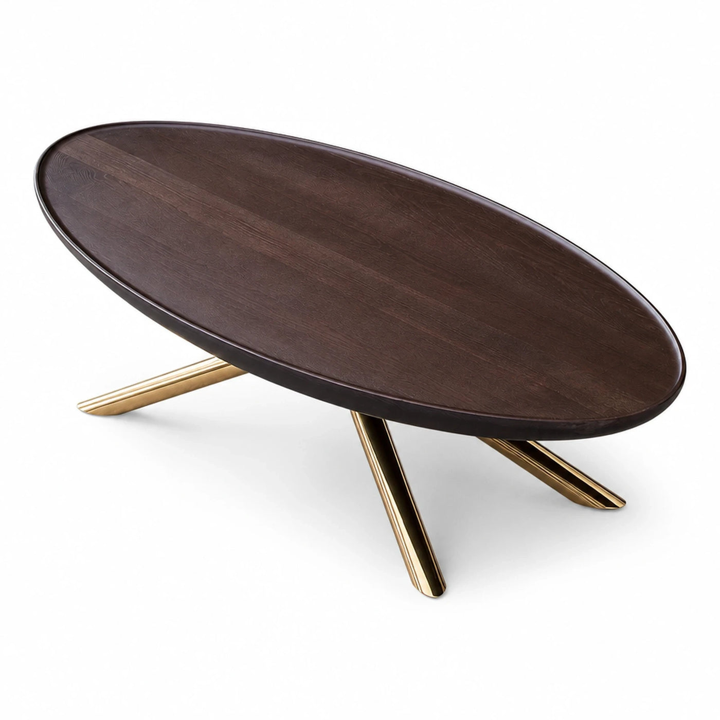 Oval Dark Wood Coffee Table with Gold Metal Legs
