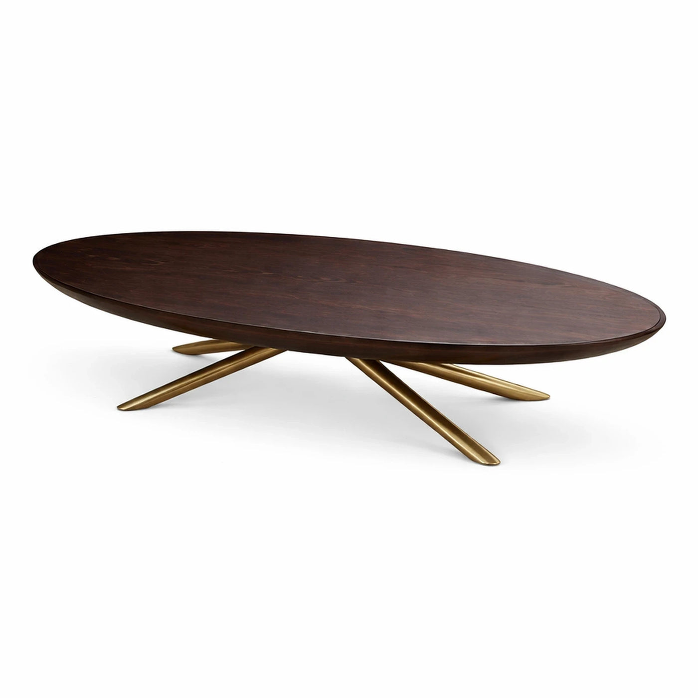 Oval Dark Wood Coffee Table with Gold Metal Base
