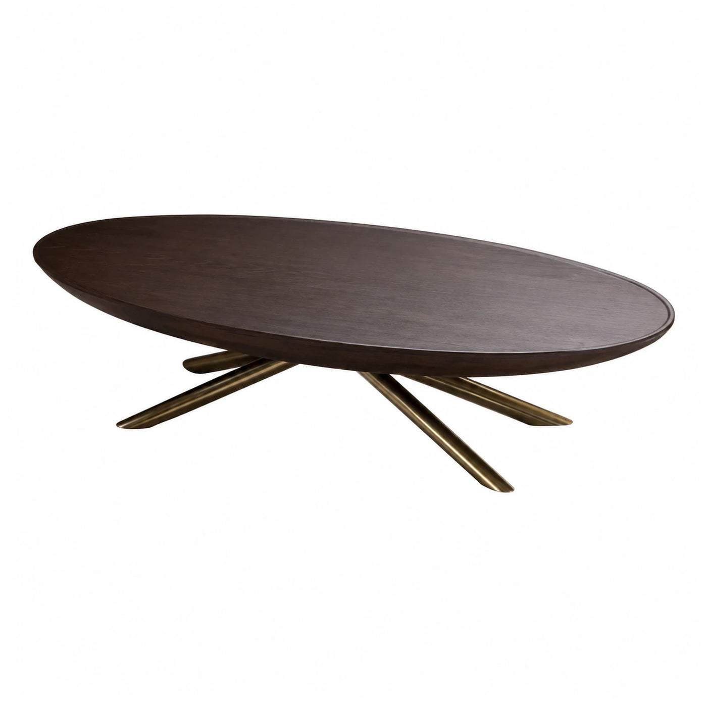 Oval Dark Wood Coffee Table with Brass Legs