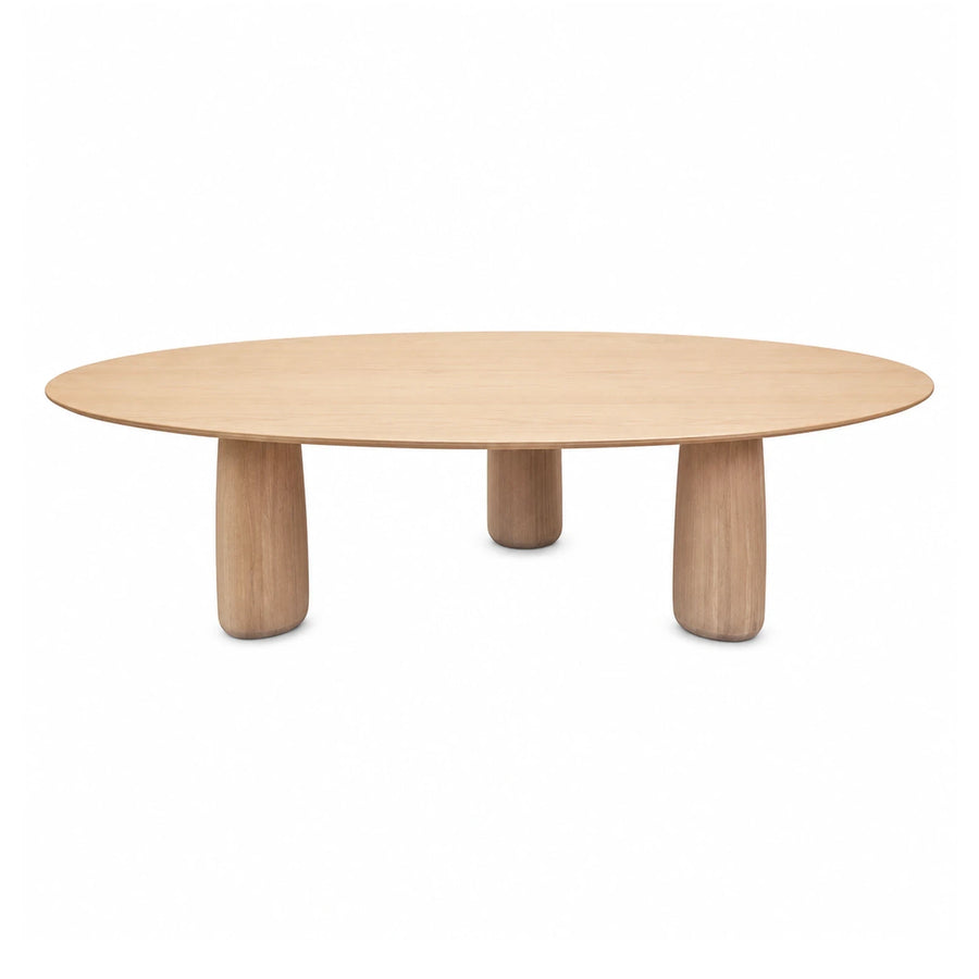 Oval Light Wood Dining Table with Cylindrical Legs