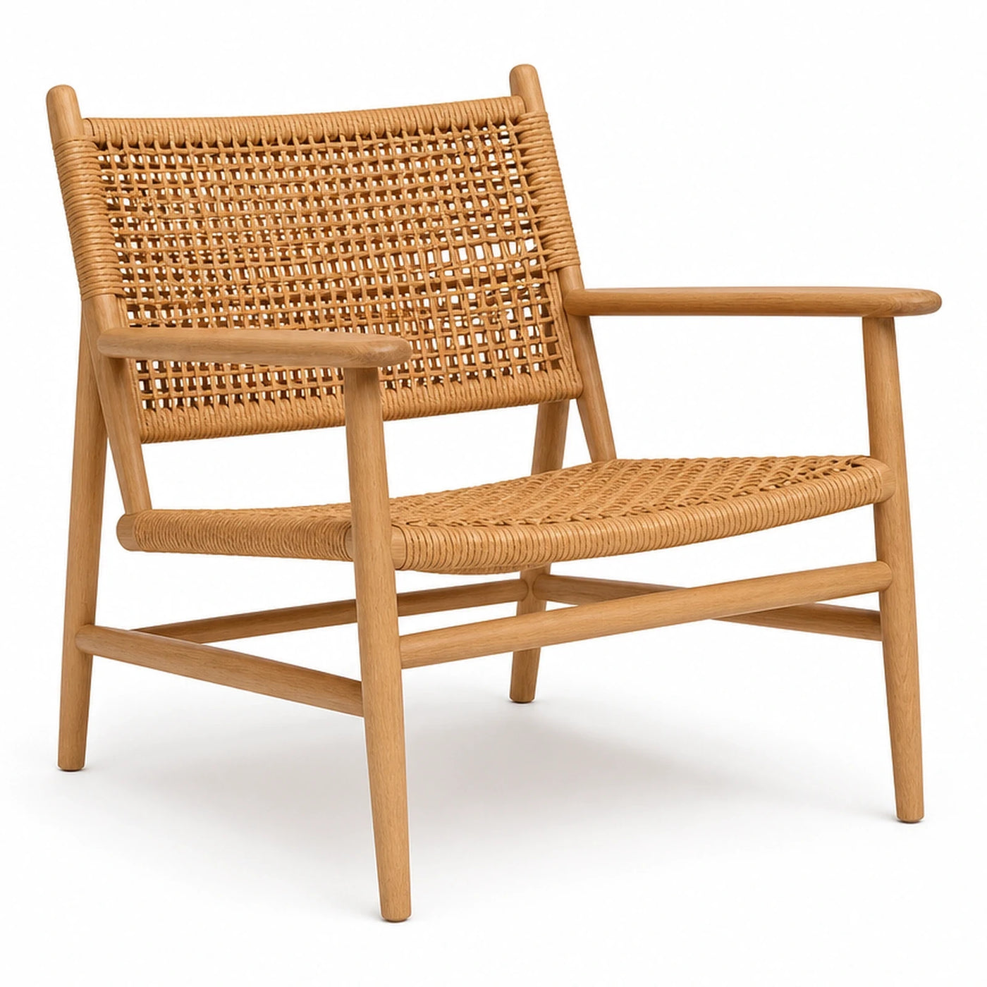 Natural Rattan Woven Armchair with Wooden Frame