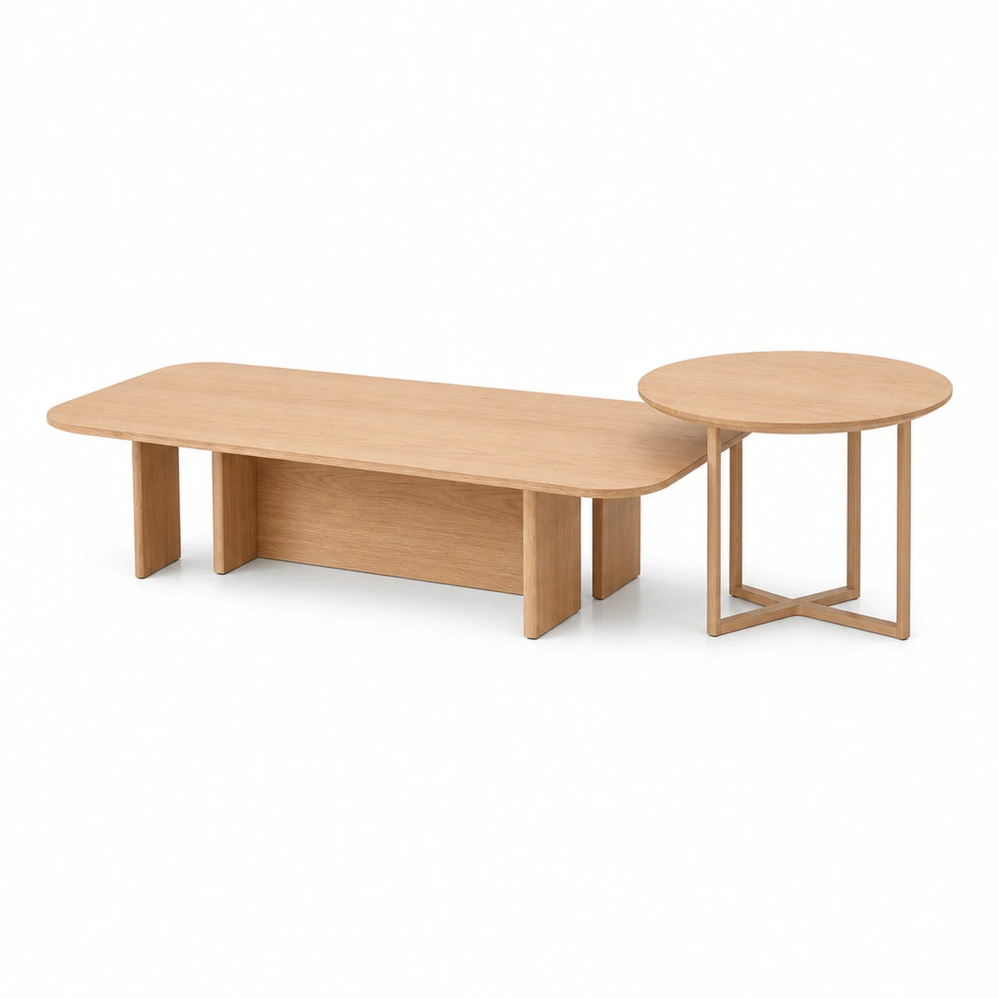 Light Wood Coffee Table Set with Round Side Table