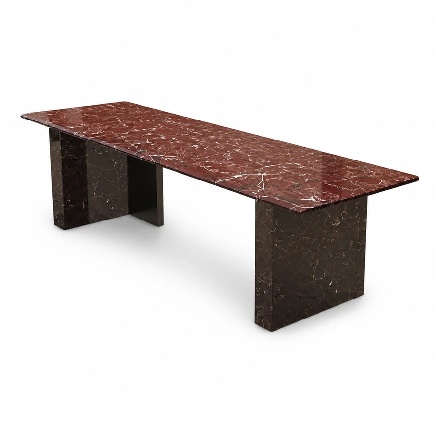 Red Marble Top Dining Table with Dark Stone Base