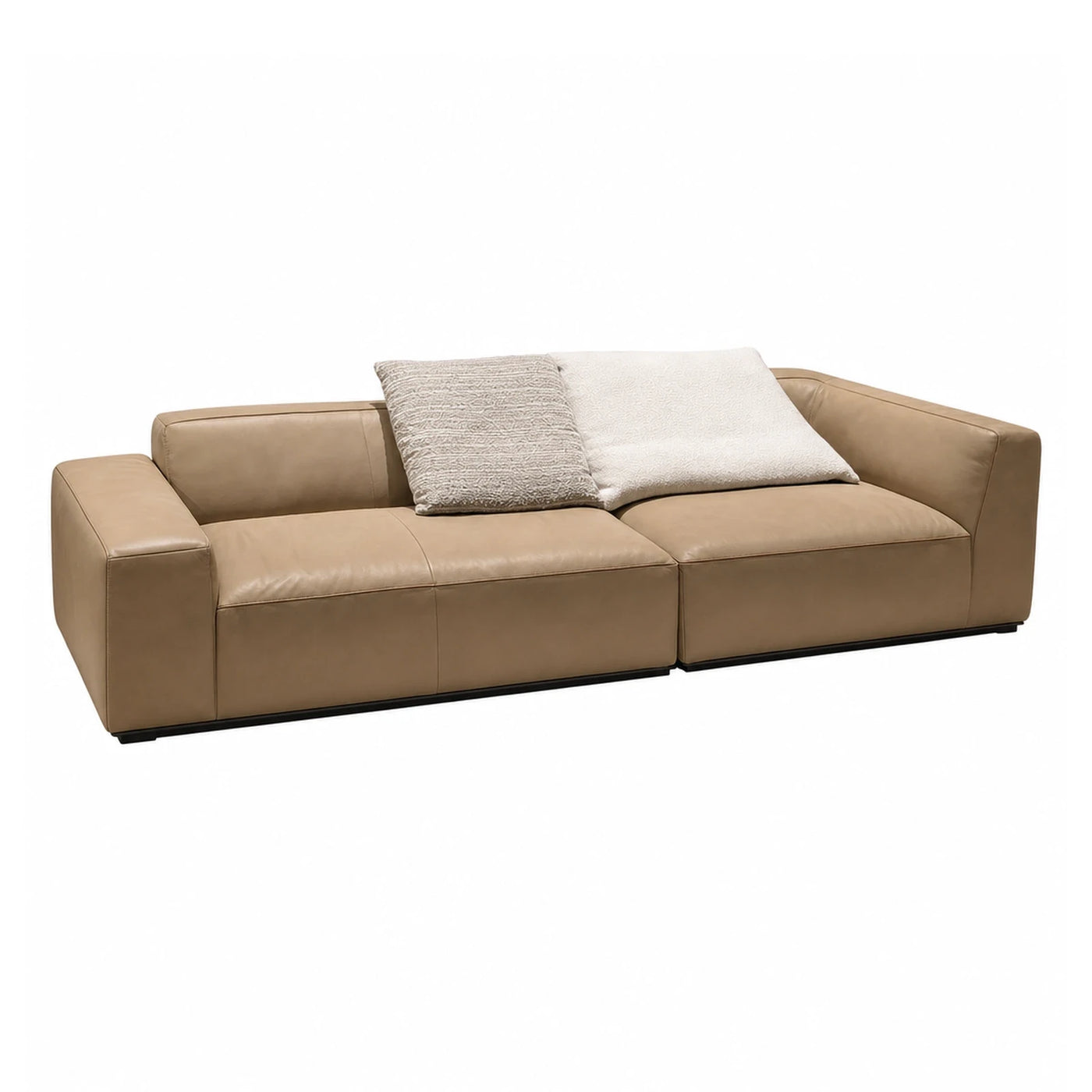 Modern Beige Leather Modular Sofa with Low Profile