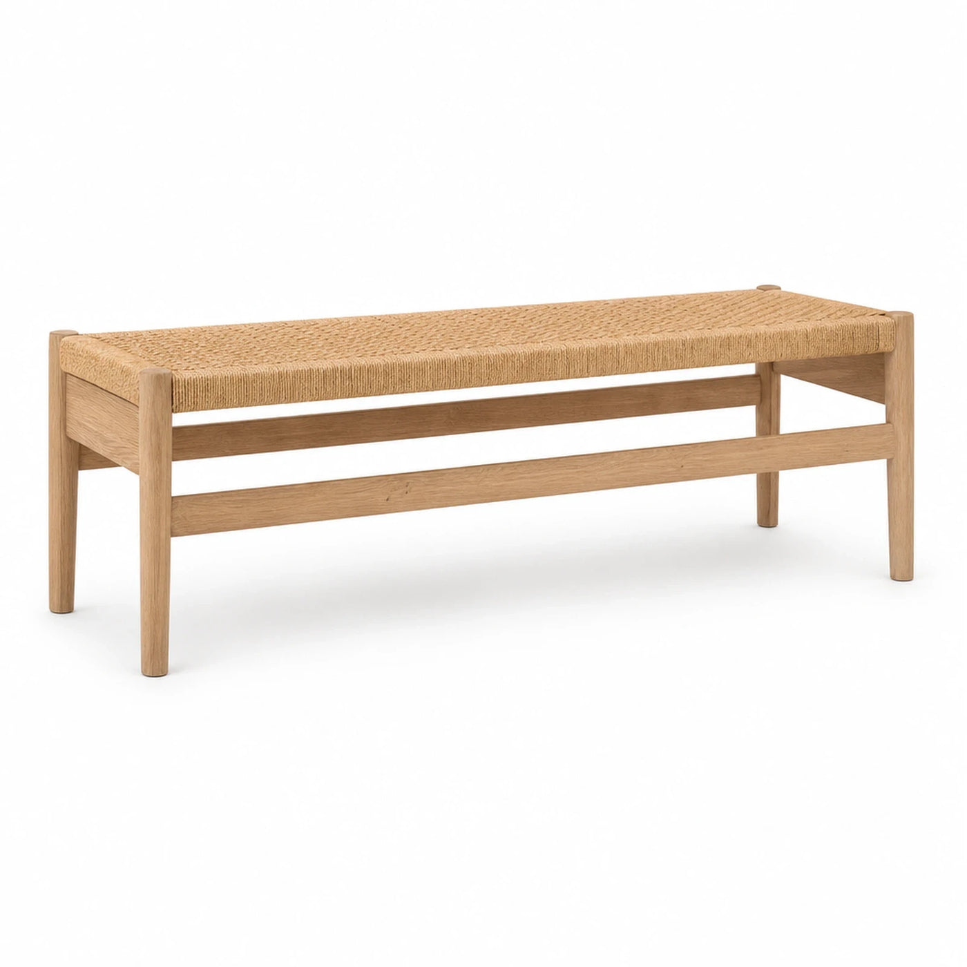 Light Oak Wood Bench with Woven Cord Seat