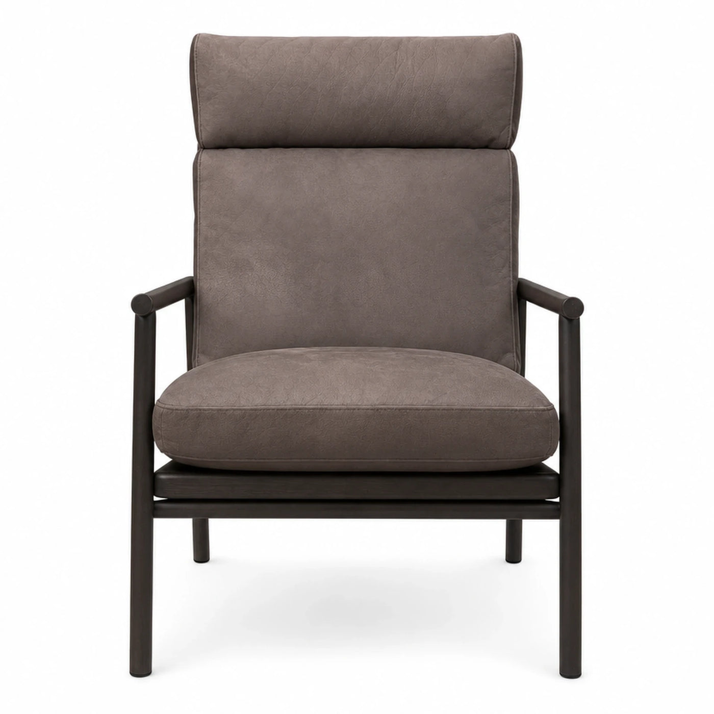 Modern Brown Leather Armchair with Dark Wood Frame