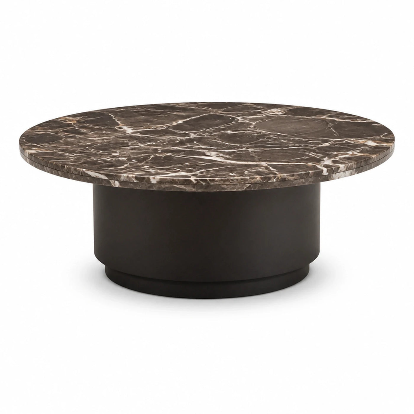 Round Marble Top Coffee Table with Dark Base