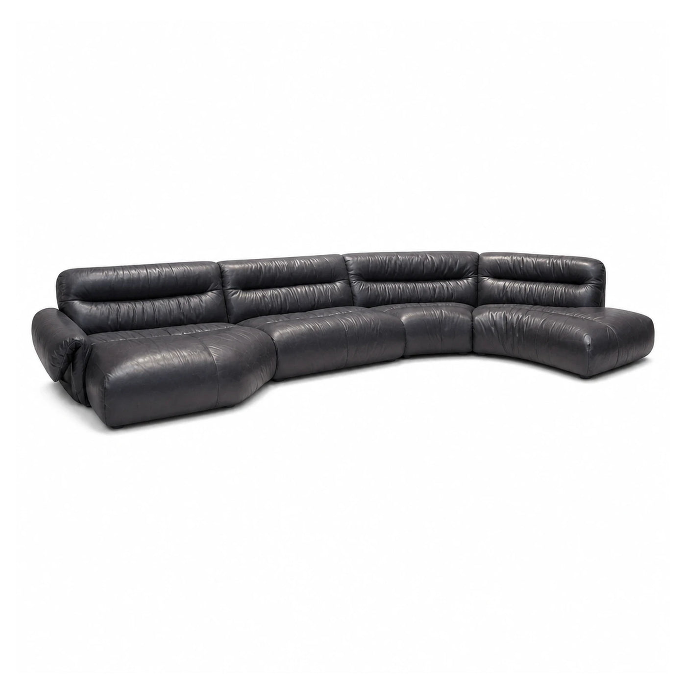 Black Leather Modular Curved Sectional Sofa