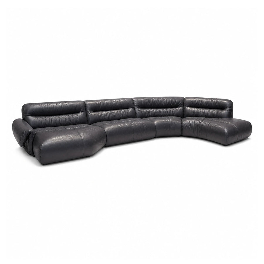 Black Leather Modular Curved Sectional Sofa