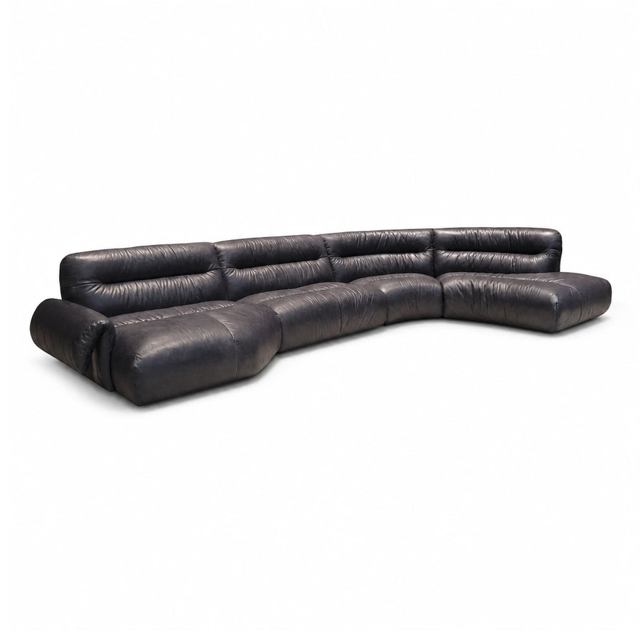 Black Leather Modular Sectional Sofa