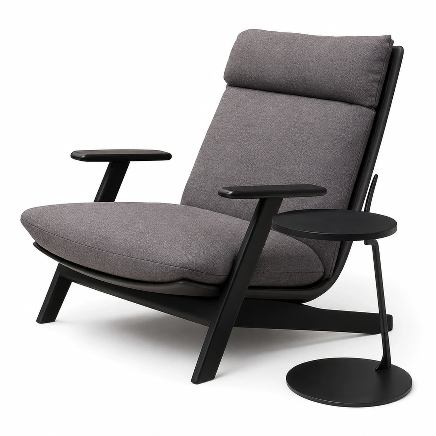 Grey Fabric Lounge Chair with Black Frame and Side Table