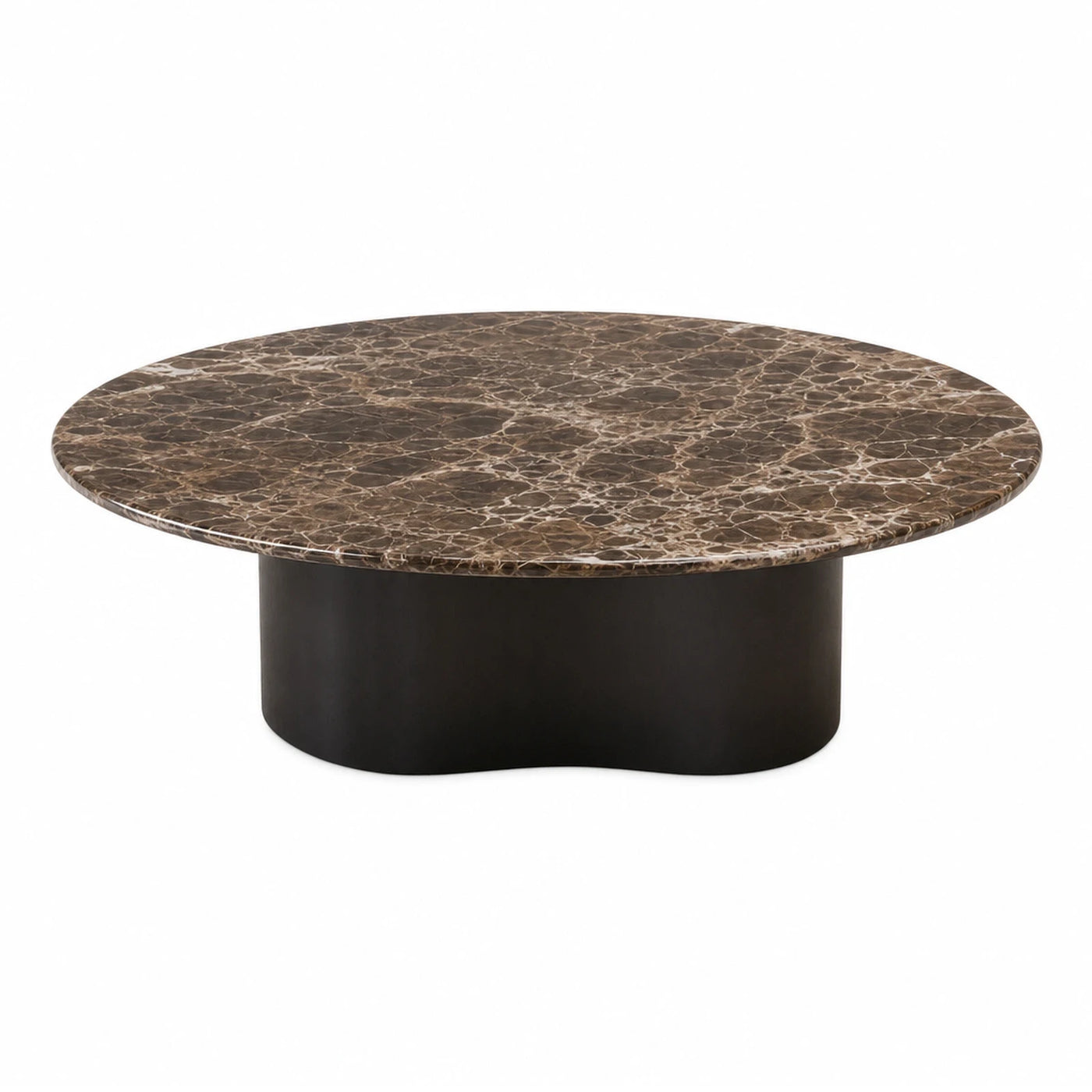 Round Brown Marble Coffee Table with Black Base