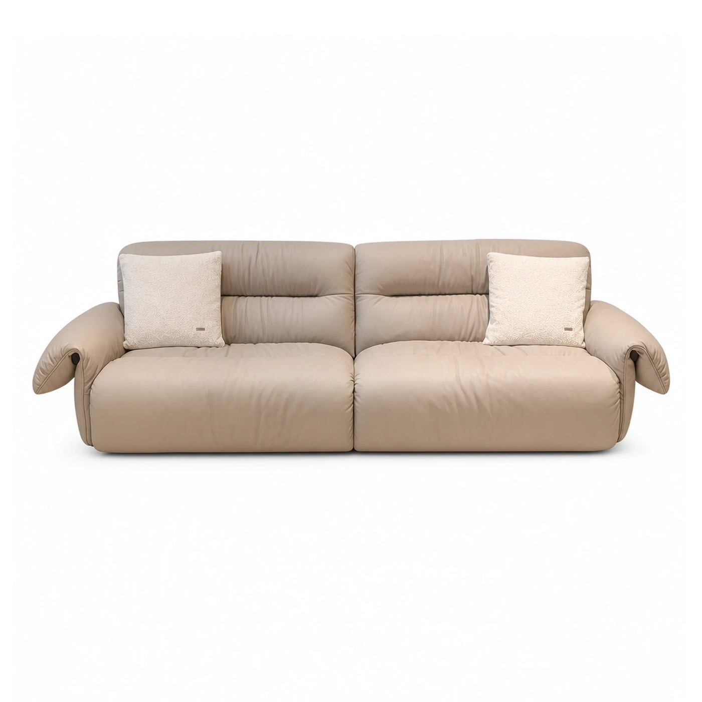 Beige Leather Modular Sofa with Throw Pillows