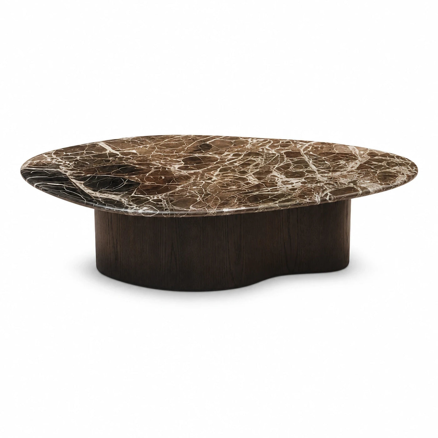 Organic Shaped Marble Top Coffee Table with Dark Wood Base