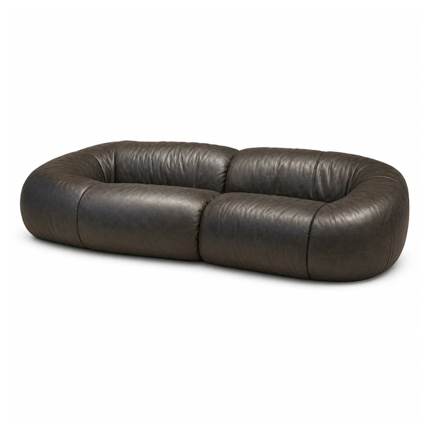 Dark Brown Leather Modular Curved Sofa