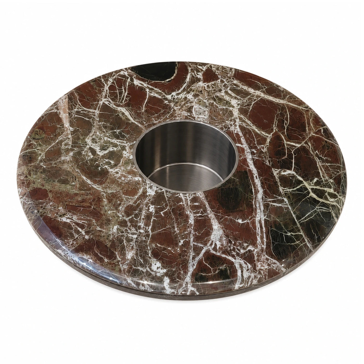 Round Brown Marble Lazy Susan with Metal Center