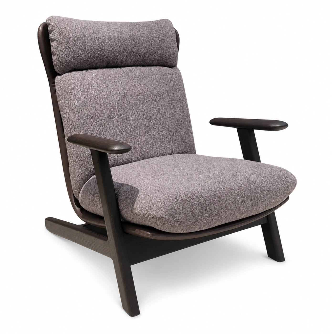 Grey Fabric Lounge Chair with Dark Wood Frame