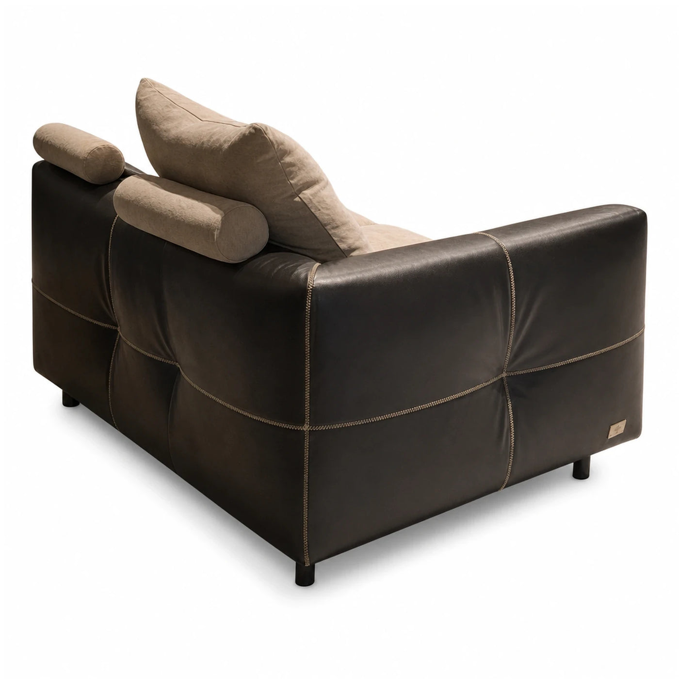 Dark Brown Leather Sofa with Contrast Stitching