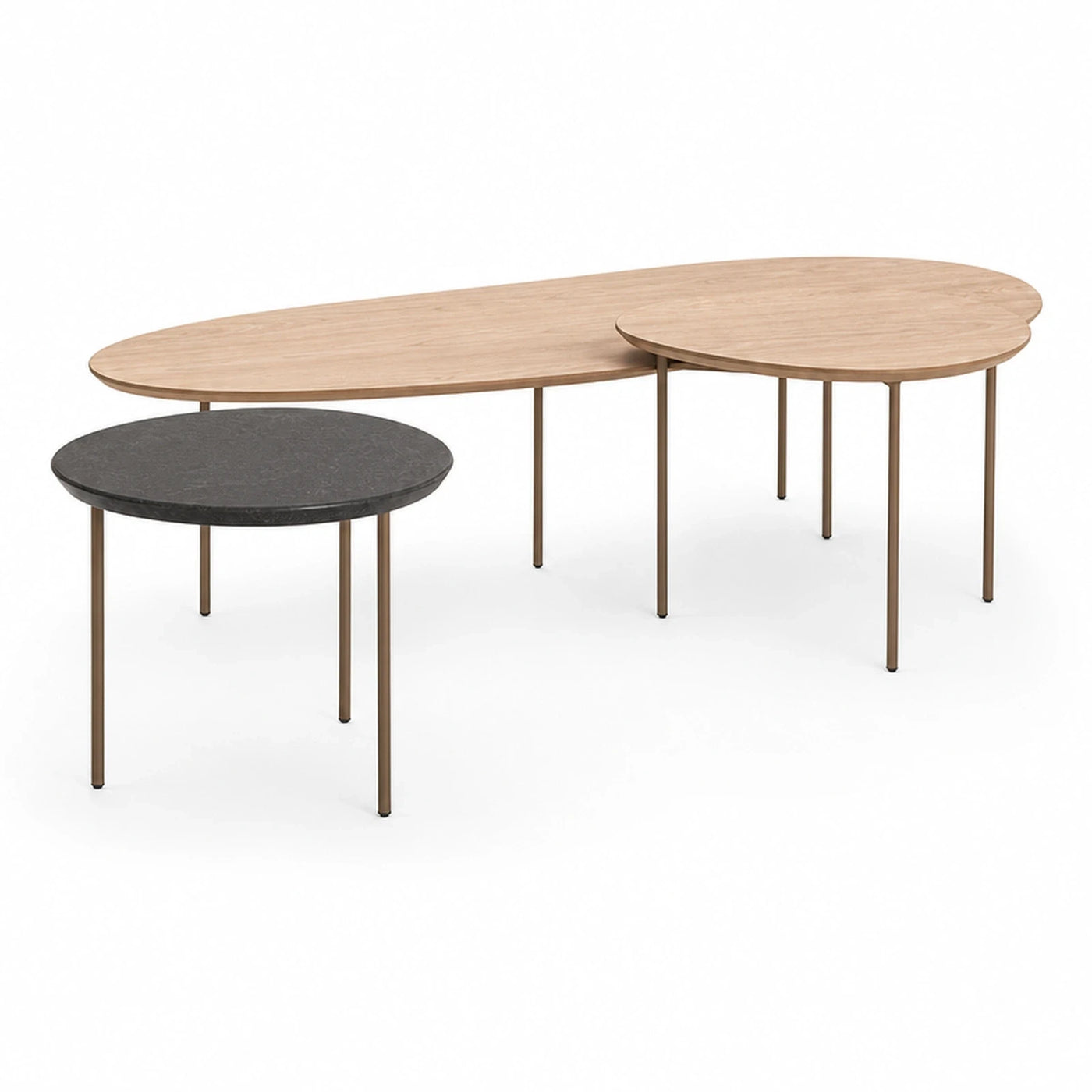 Modern Nesting Coffee Table Set with Wood and Stone Tops