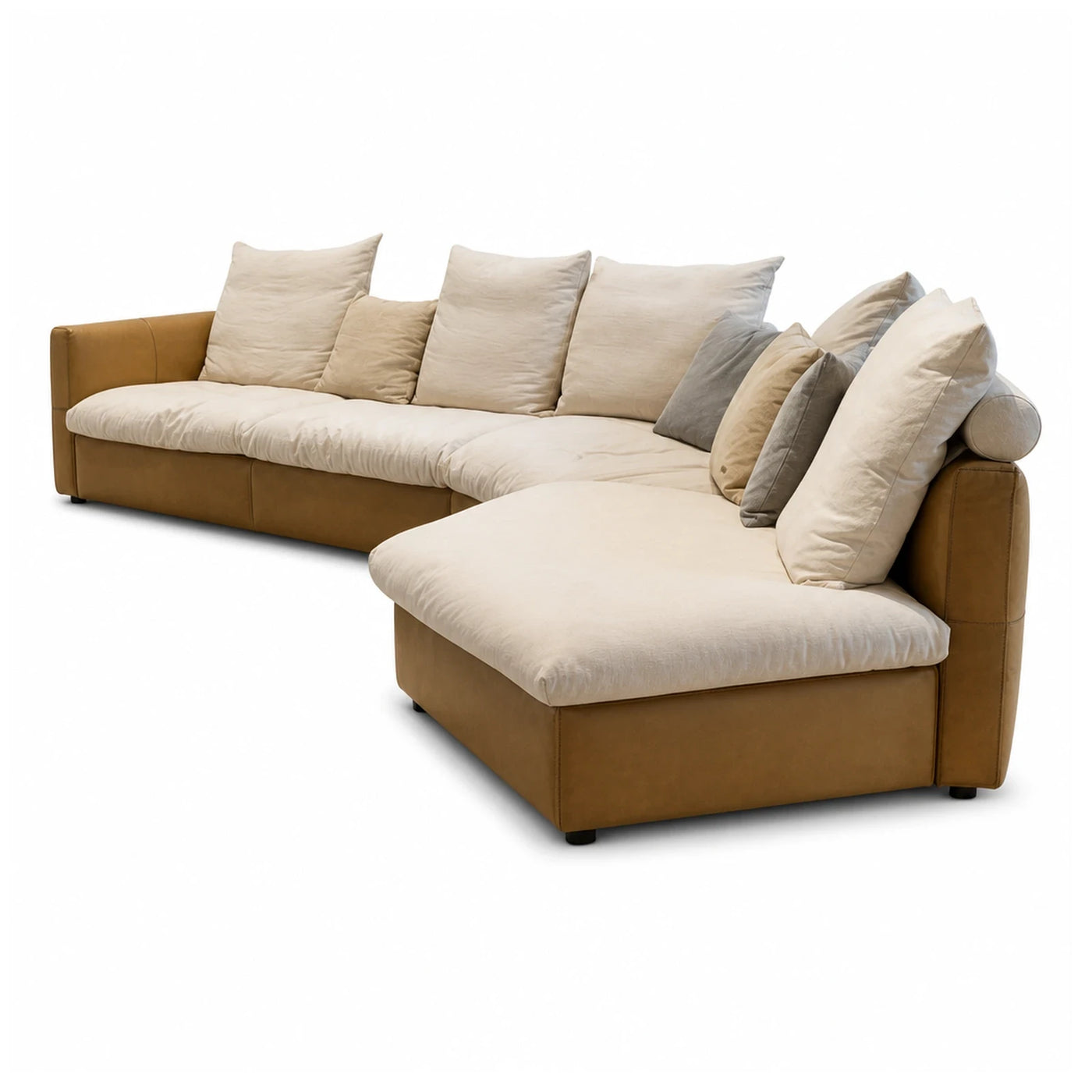 L-Shaped Sectional Sofa with Chaise in Beige and Brown