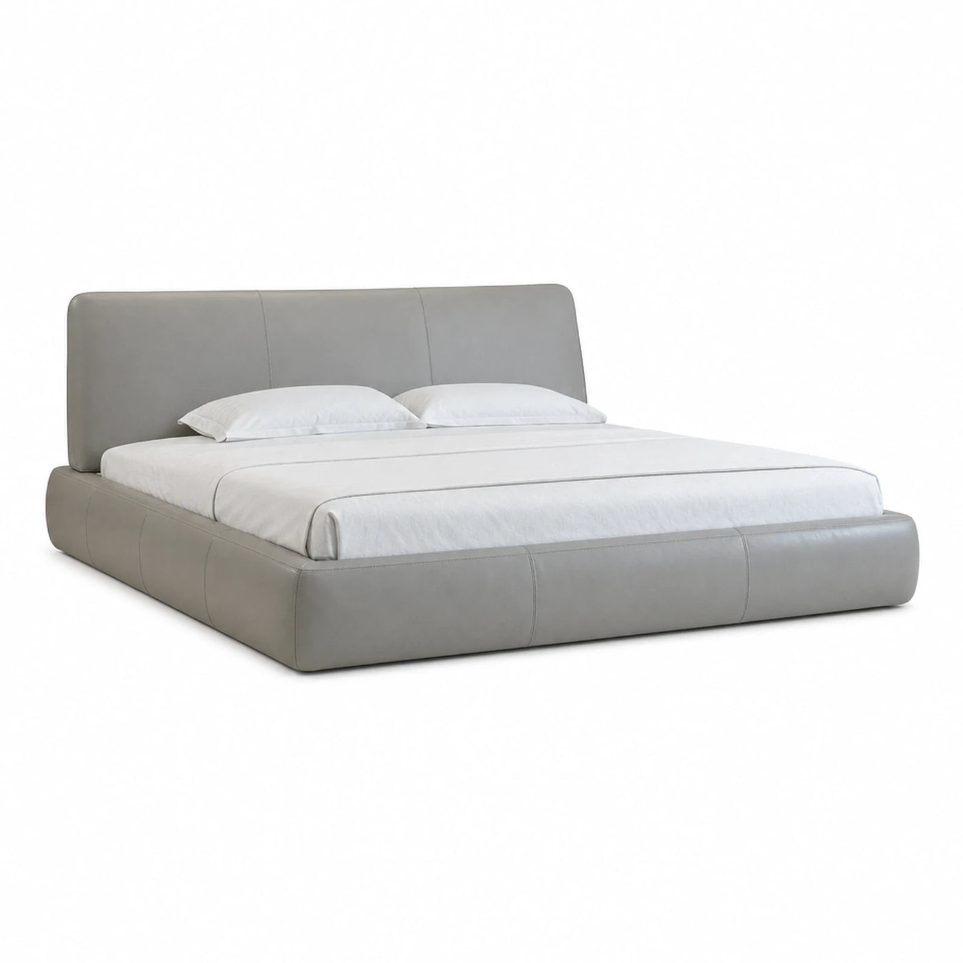 Grey Upholstered Platform Bed with Padded Headboard