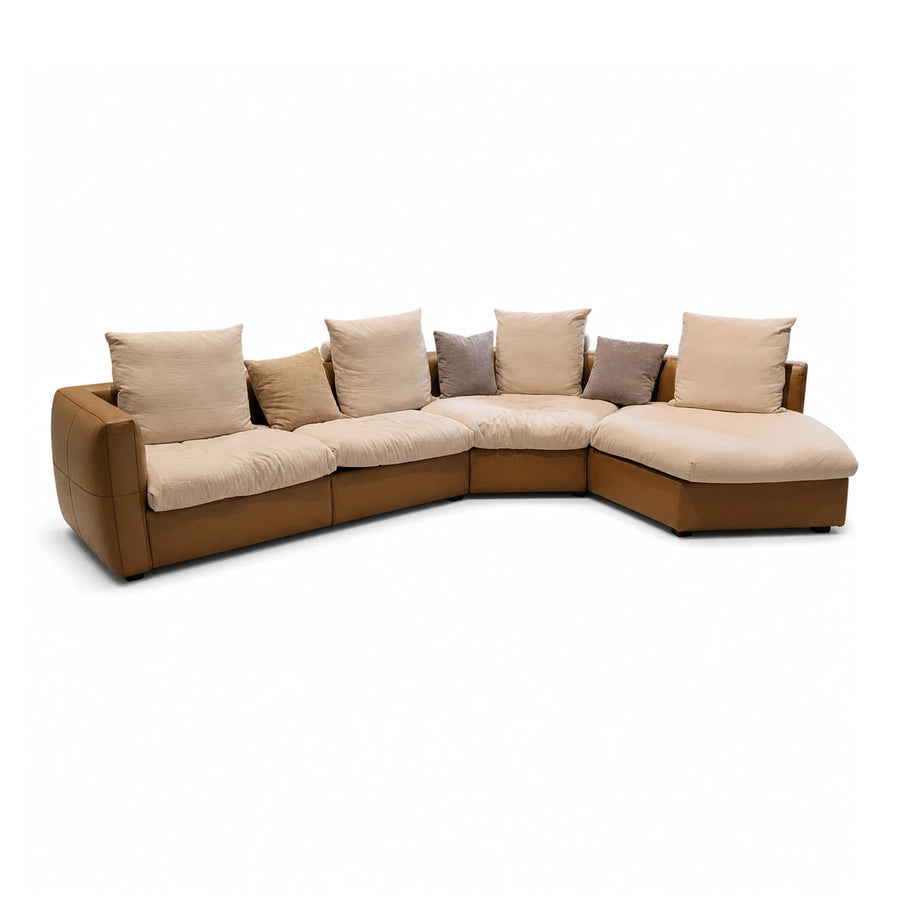 Modular Curved Sectional Sofa with Beige Cushions