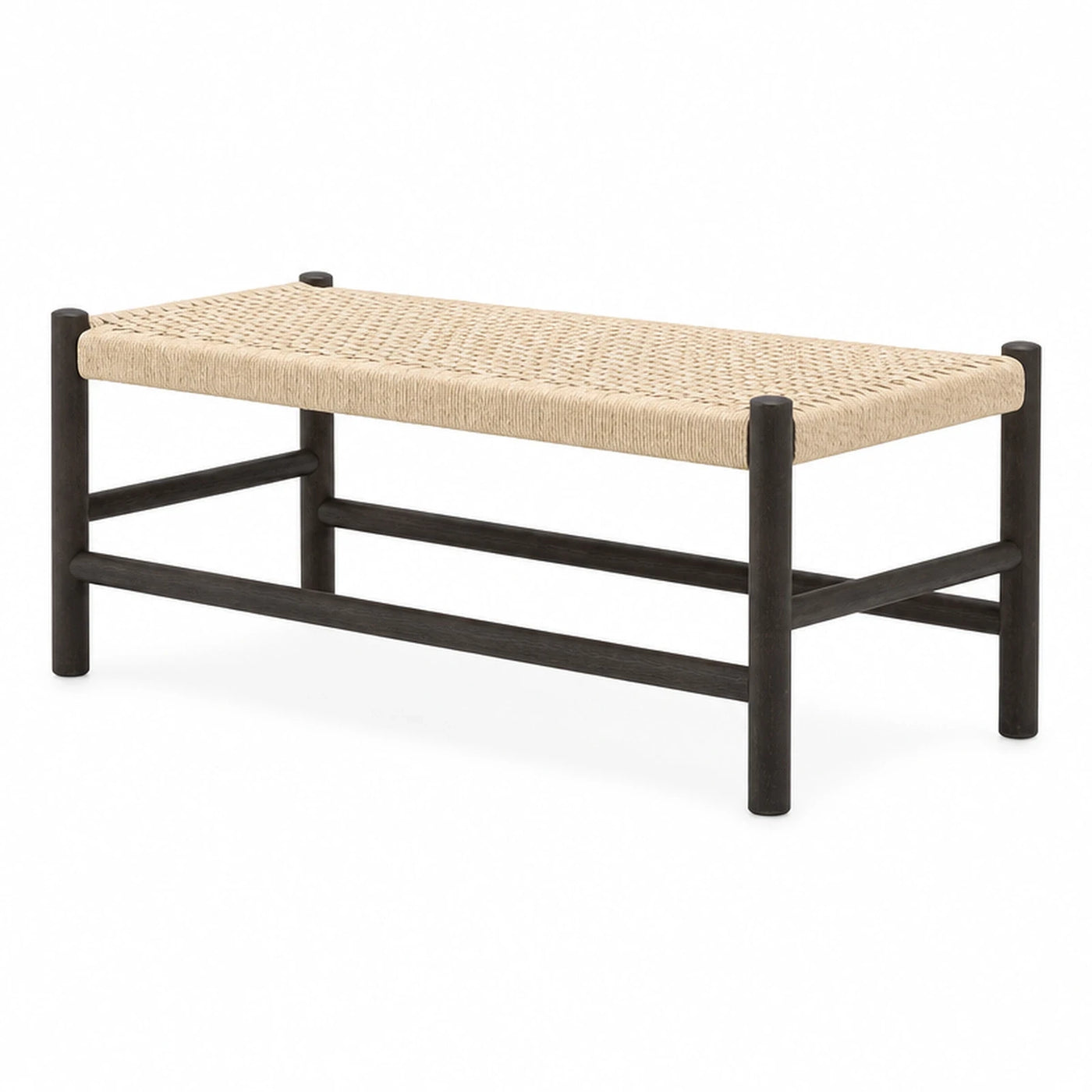 Woven Rope Bench with Dark Wood Frame