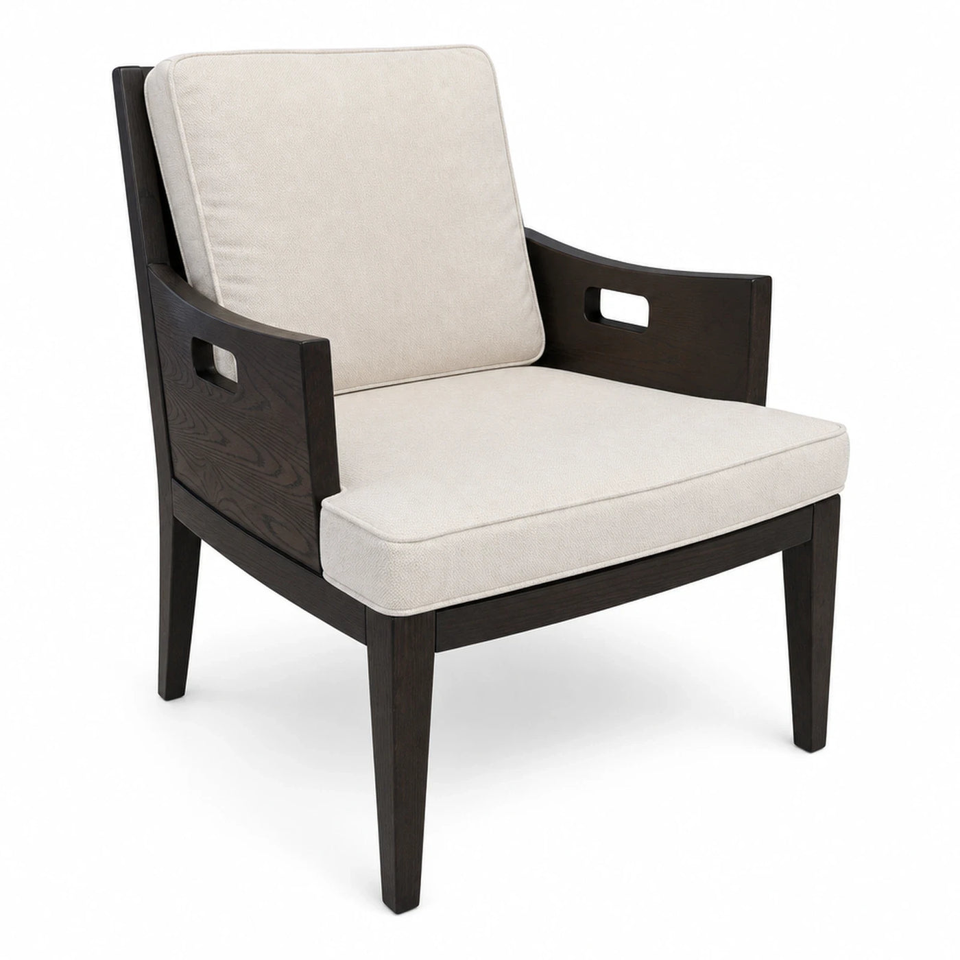 Dark Wood Armchair with Cream Fabric Cushion