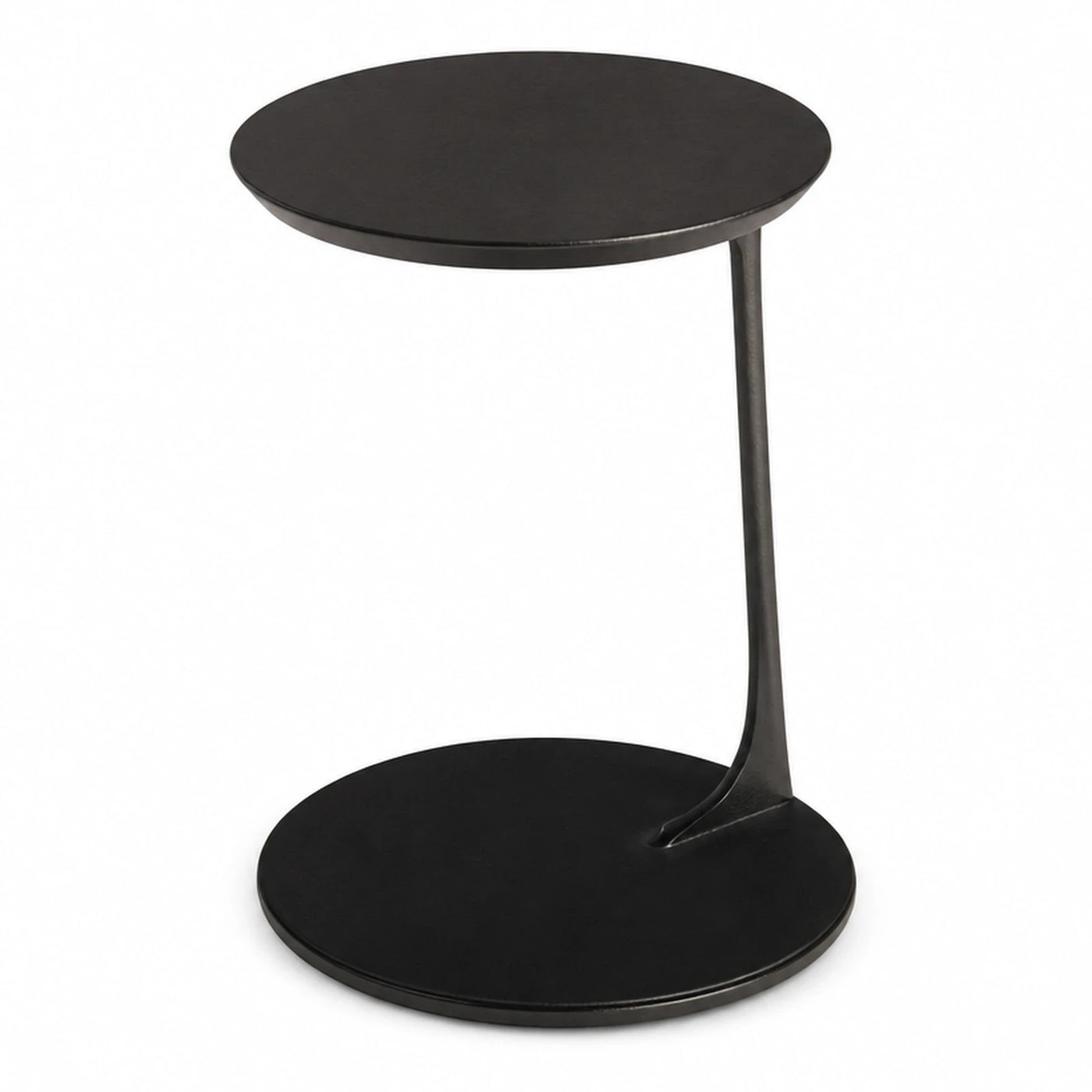 Black Round Metal Side Table with Curved Base