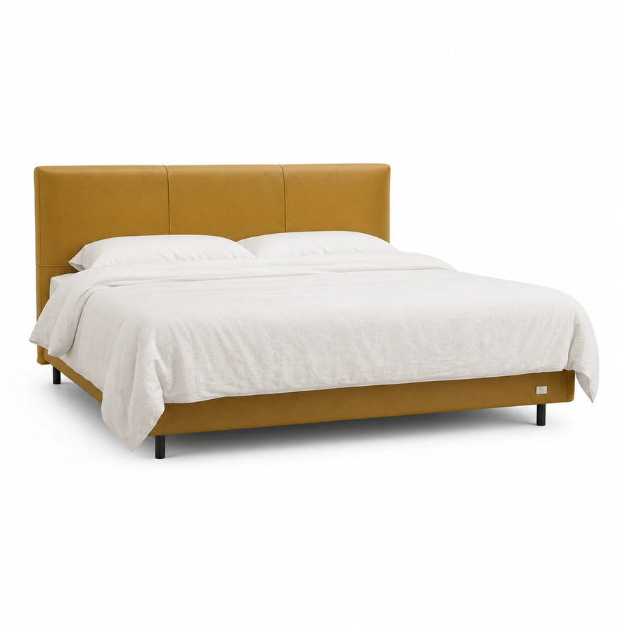 Mustard Yellow Upholstered Platform Bed with Panel Headboard