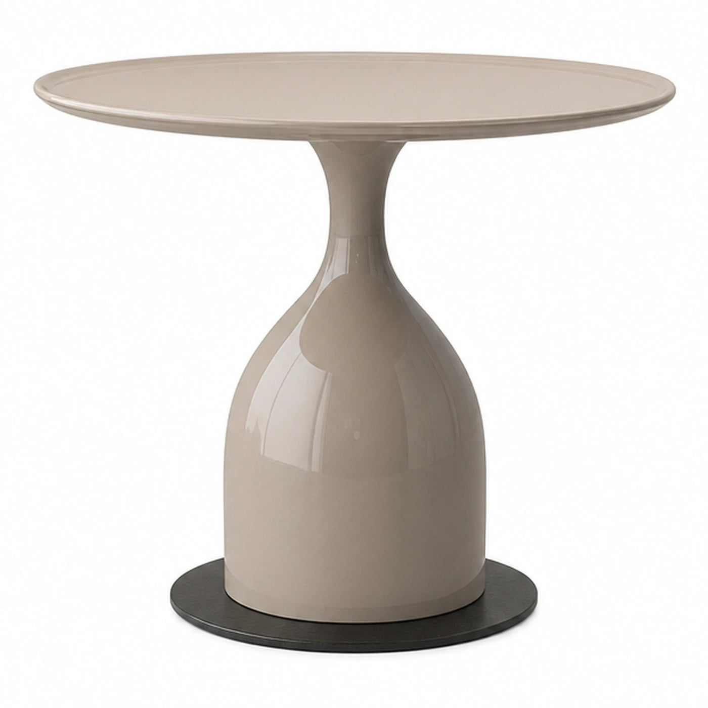 Beige Round Pedestal Table with Glossy Finish